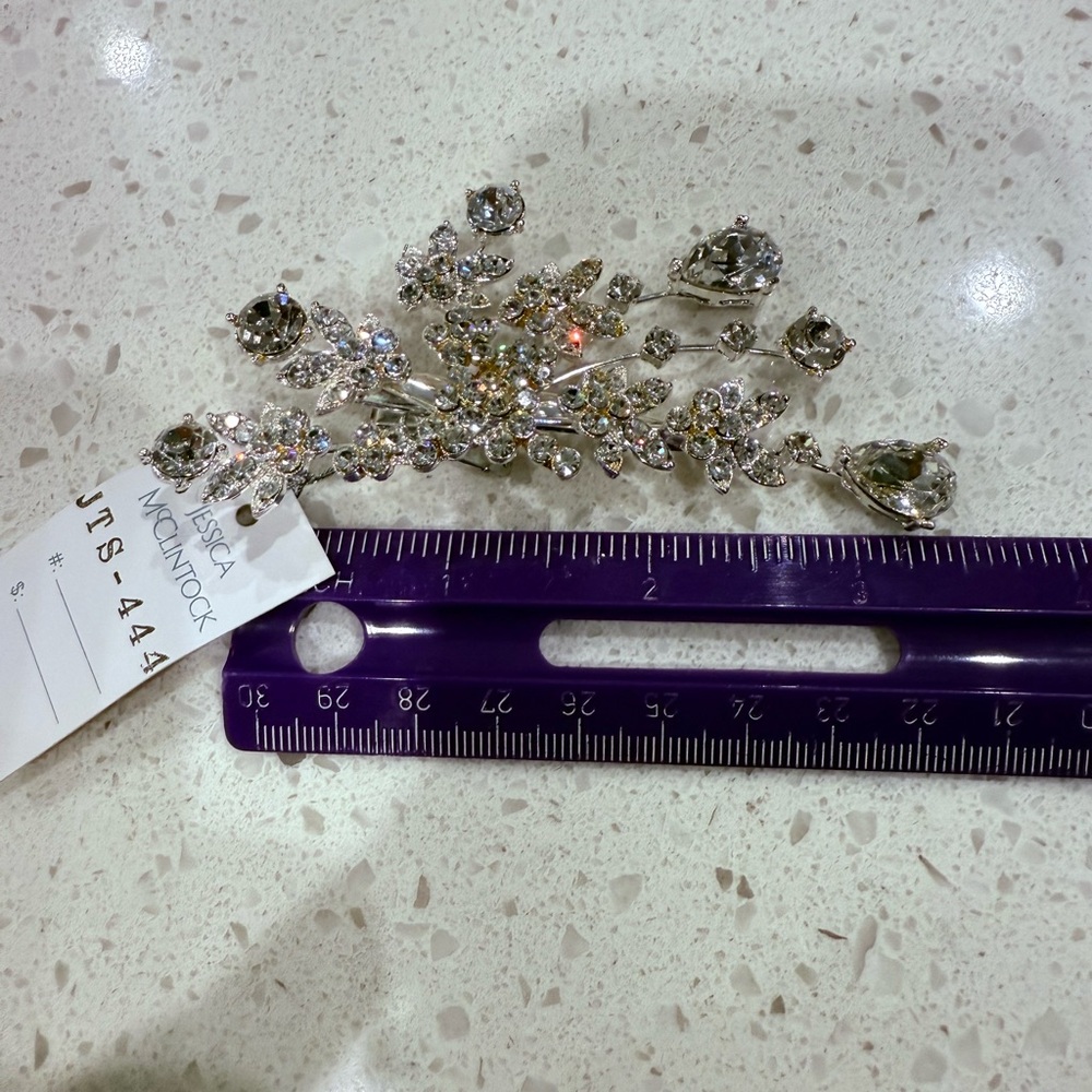 Jessica McClintock Silver Floral Crystal Brooch